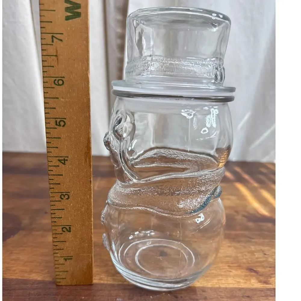 Vintage Glass Snowman Christmas Winter Lidded Canister Candy Nut Jar Home Décor